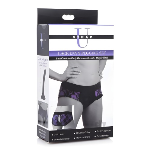 Compra Conjunto de Pegging Lace Envy con Arnés de Panty Crotchless y Dildo