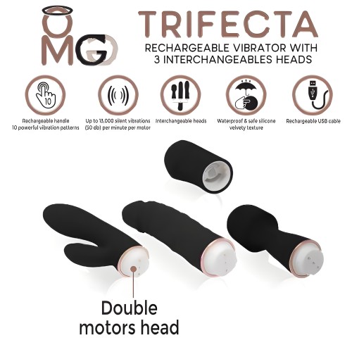 Trifecta Vibrator with Interchangeable Heads - Versatile Enjoyment