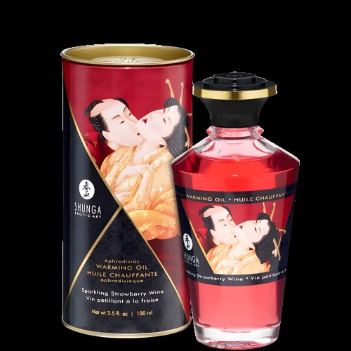 Shunga Warming Massage Oil Strawberry 3.5 oz