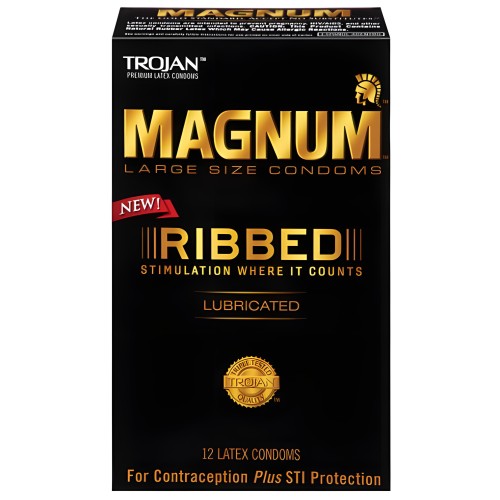 Trojan Magnum Ribbed 12 Pack - Enhanced Pleasure