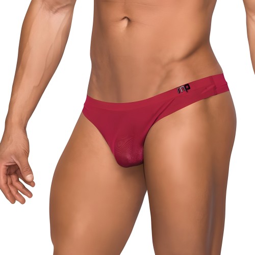 Male Power Tanga Sin Costuras Con Bolsa Transparente Vino S/M