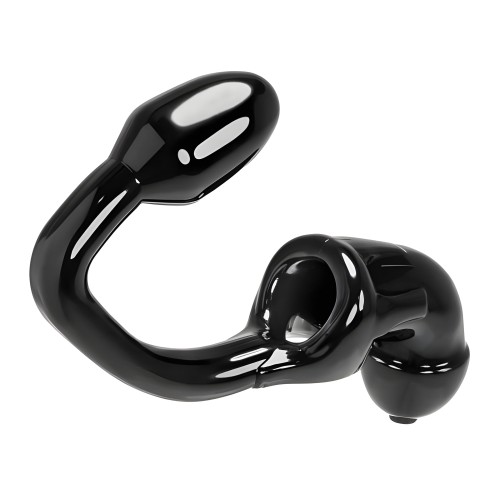 Oxballs Tailpipe, Candado para Pene de Castidad y Plug Anal Adjunto, Negro