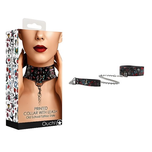Ouch! Old School Tattoo Printed Collar and Leash