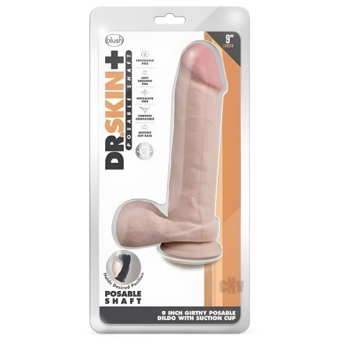 Dr. Skin Plus Thick Posable Dildo With Balls 9 In. Vanilla