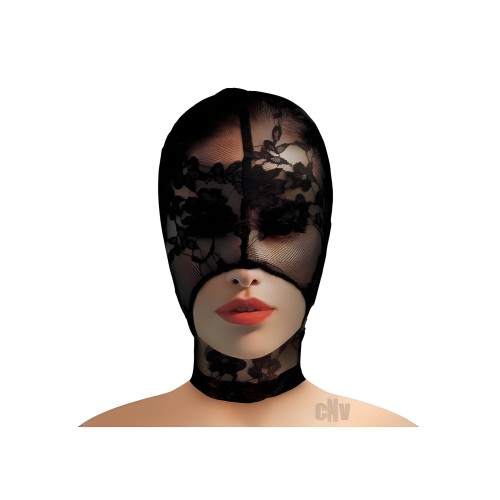 Ms Lace Seduction Lace Bondage Hood Blk