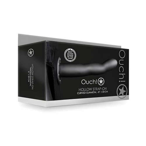 Curved Hollow Strap-on Dildo 8 In. - Gunmetal Gray