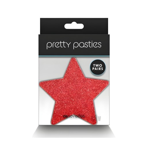Pretty Pasties Glitter Stars Red/Silver 2 Pair