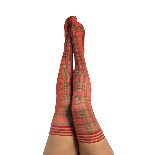 Kixies Grace Plaid Thigh-highs - Red Size D
