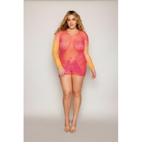 Two-tone Ombre Seamless Bodystocking - Watermelon/Mimosa