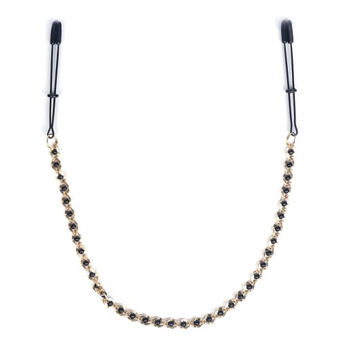 BLACK TWEEZER NIPPLE CLAMPS W/ BEADED CHAIN