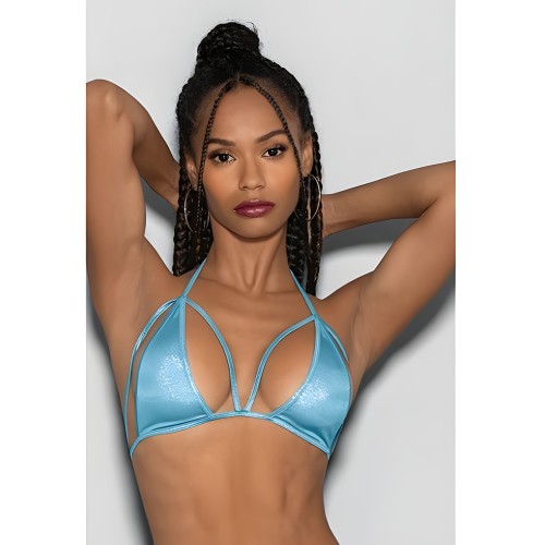 Blue Crystal Black Light Dancewear Tri Bra Blue O/S