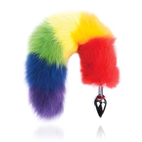 Rainbow Foxy Tail Butt Plug with Stainless Steel Plug