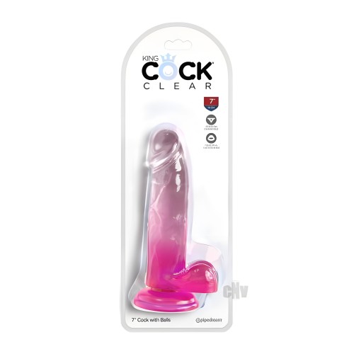 King Cock Clear With Balls 7in Pink