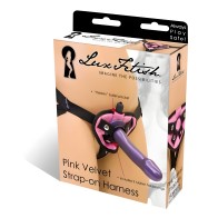 Lux Fetish Velvet Strap On Harness - Pink