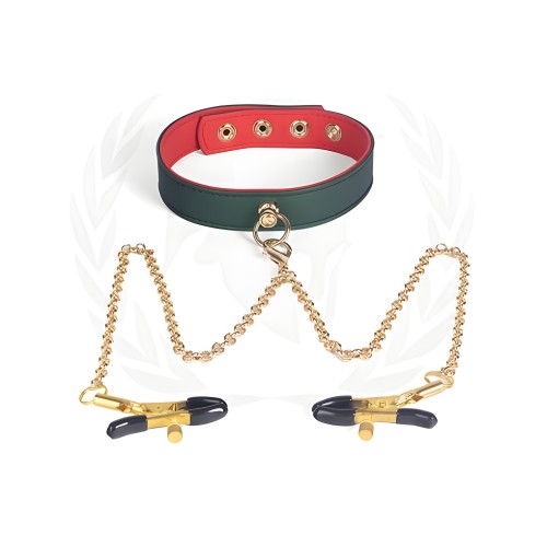 Spartacus PU Collar with Nipple Clamps - Unique BDSM Gear