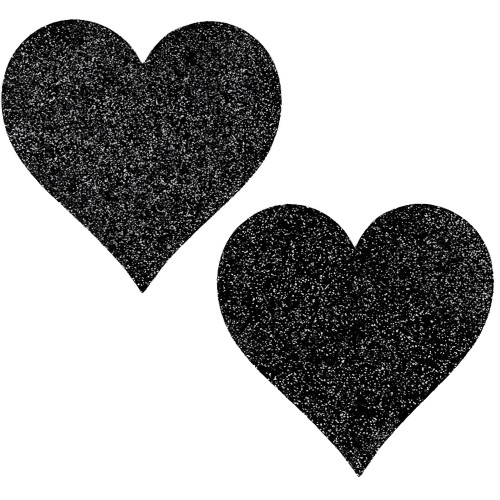 Heart Shaped Glitter Pasties - Black O/S