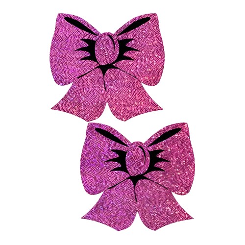 Pastease Bow: Hot Pink Glitter Bows Nipple Pasties - Sexy Accessories