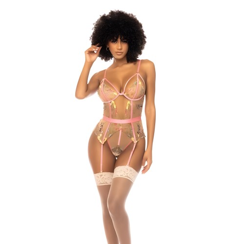 Floral Embroidered Teddy - Pink - Large