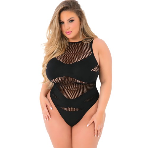 Pink Lipstick Criss Cross Fishnet Bodysuit
