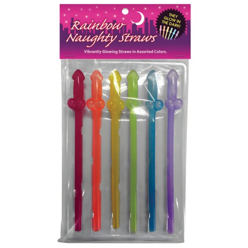 Naughty Glow in the Dark Rainbow Straws - Pack of 6