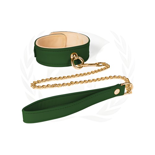 Spartacus Plush Lined PU Collar & Chained Leash - Green