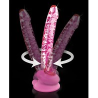 Masajeador de Cristal Soplado a Mano Icicles No. 86 con Ventosa - Rosa