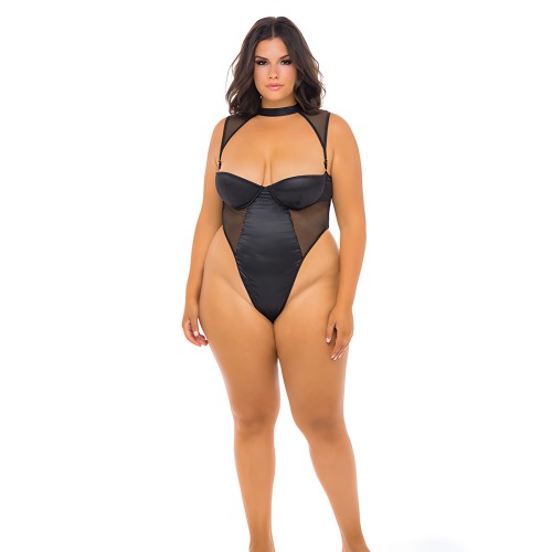 Josephine High Leg Teddy w/Removable Fishnet Collared Harness Black 3X