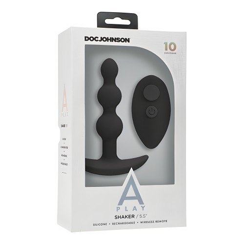 A Play Beaded Rechargeable Silicone Anal Plug w/Remote - Black