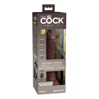 King Cock Elite 7" Vibrating Cock with Remote - Brown