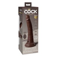 King Cock Elite 7" Vibrating Cock with Remote - Brown