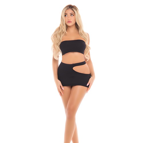 Pink Lipstick Femme Bandeau & Skirt - Black O/S