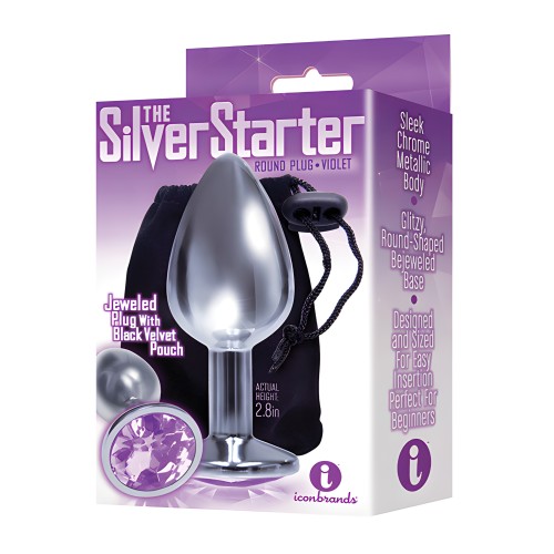 The 9's The Silver Starter Bejeweled Round Stainless Steel Plug - Violet