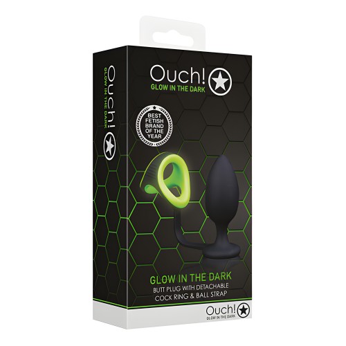 Shots Ouch Butt Plug w/Cock Ring & Ball Strap - Glow in the Dark