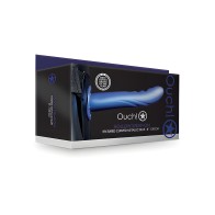 Shots Ouch 8" Textured Curved Hollow Strap On - Metallic Blue