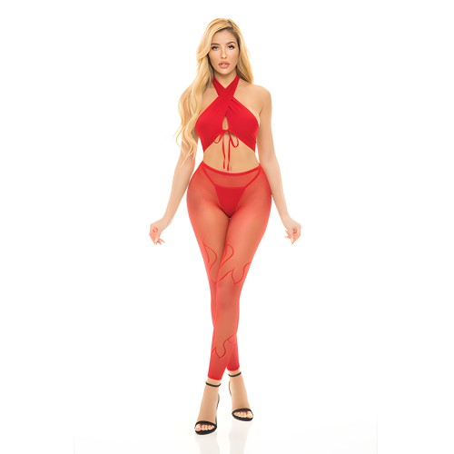 Halter Bra, Pantyhose & G-String Pink Lipstick