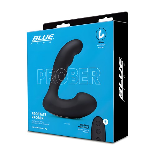 Prober Prostate Vibrante Blue Line con Control Remoto - Negro