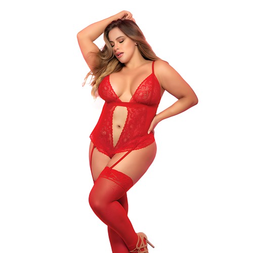 Lace & Mesh Teddy - Red