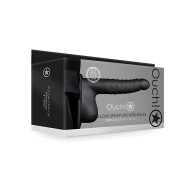 Shots Ouch 8" Ribbed Hollow Strap On w/Balls - Black