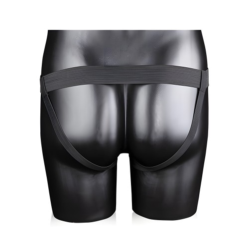 Shots Ouch 8" Ribbed Hollow Strap On w/Balls - Black