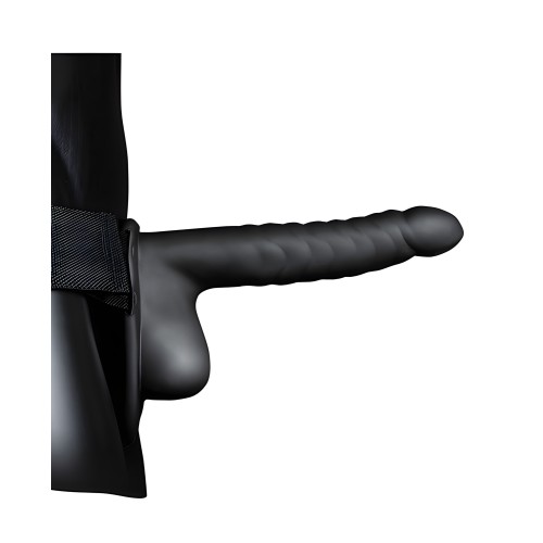 Shots Ouch 8" Ribbed Hollow Strap On w/Balls - Black