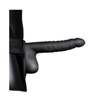 Shots Ouch 8" Ribbed Hollow Strap On w/Balls - Black