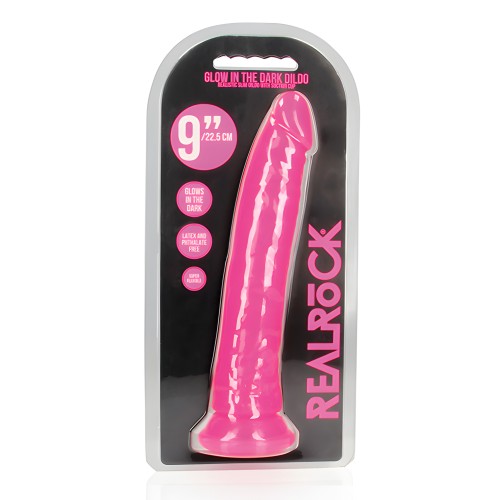 Shots RealRock 9" Slim Dildo Glow in the Dark - Neon Pink