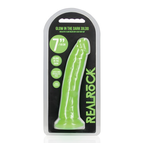 Dildo Slim RealRock 7" Brilla en la Oscuridad - Verde Neón