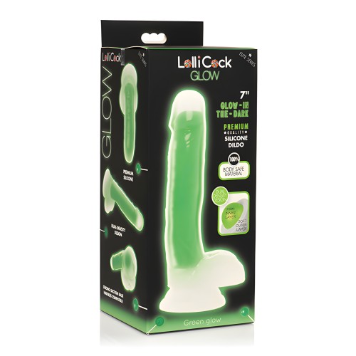 Curve Toys Lollicock Dildo de Silicona 7" que Brilla en la Oscuridad - Verde