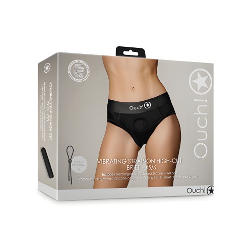 Shots Ouch Vibrating Strap On High-Cut Brief - Black XS/S