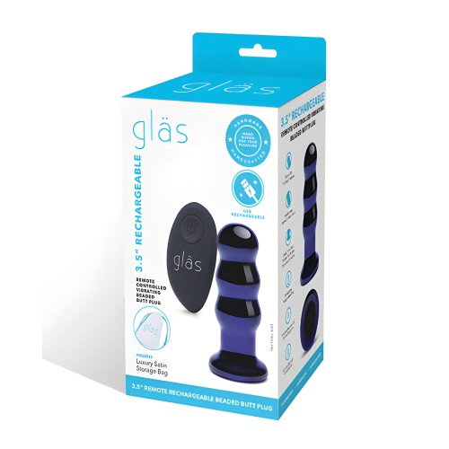 Glas Plug Anal Vibrante de 3.5" con Perlas - Azul