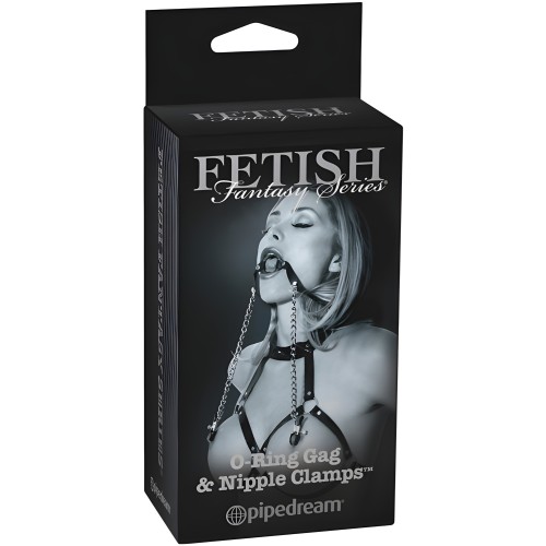 Fetish Fantasy Gag de O-Ring y Pinzas para Pezones