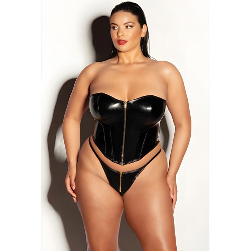 Fetish Vinyl Bustier & Panty Set - Black 2X