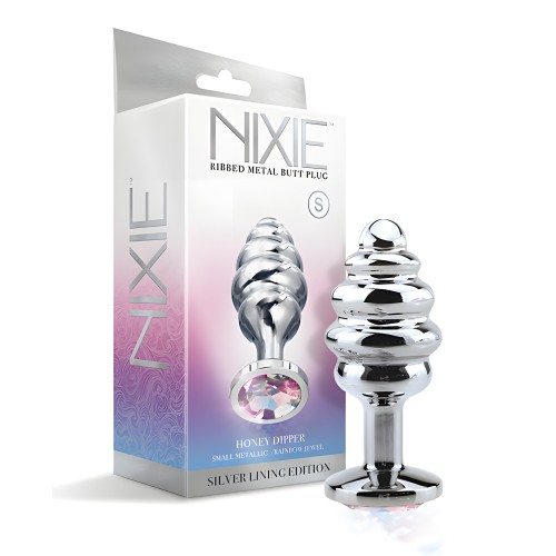 Nixie Honey Dipper Plug Anal de Metal Ribeteado con Joyas Arcoiris - Pequeño