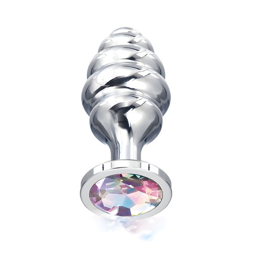 Nixie Honey Dipper Ribbed Metal Rainbow Jeweled Butt Plug - Small